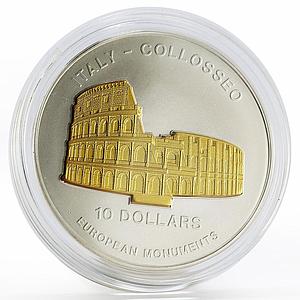 Nauru 10 dollars Italy Colosseum in Rome Architecture gilded silver coin 2004
