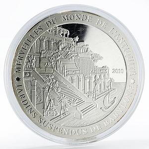 Ivory Coast 1500 francs Hanging Gardens of Babylon Ship proof silver coin 2010