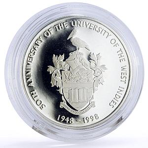 Belize 10 dollars West Indies University Pelican Bird proof silver coin 1998