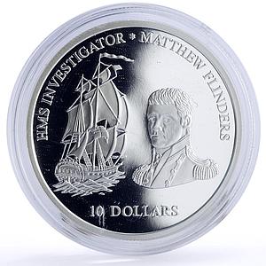Fiji 10 dollars HMS Investigator Ship Clipper Matthew Flinders silver coin 2003
