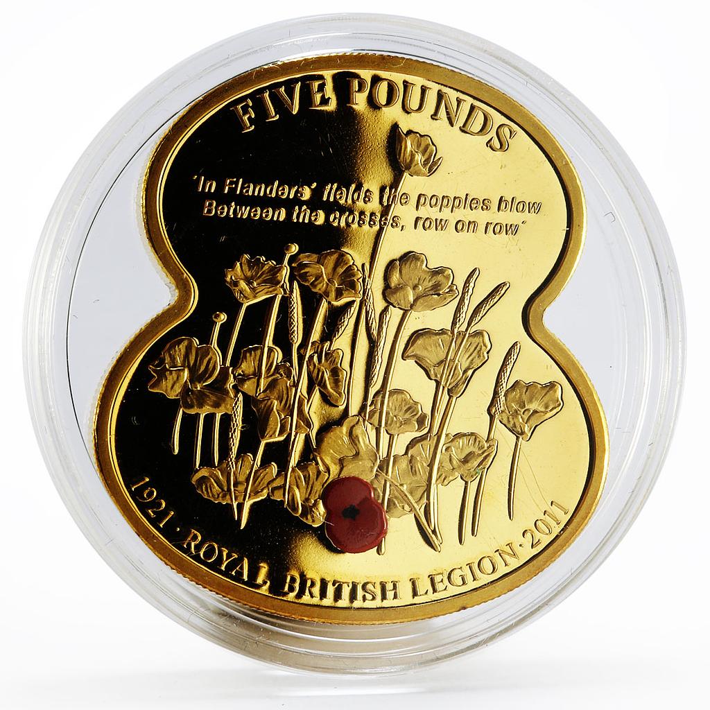 Bailiwick of Guernsey 5 pounds Royal British Legion gilded copper coin 2011 Bailiwick of Guernsey 5 pounds Royal British Legion gilded copper coin 2011
