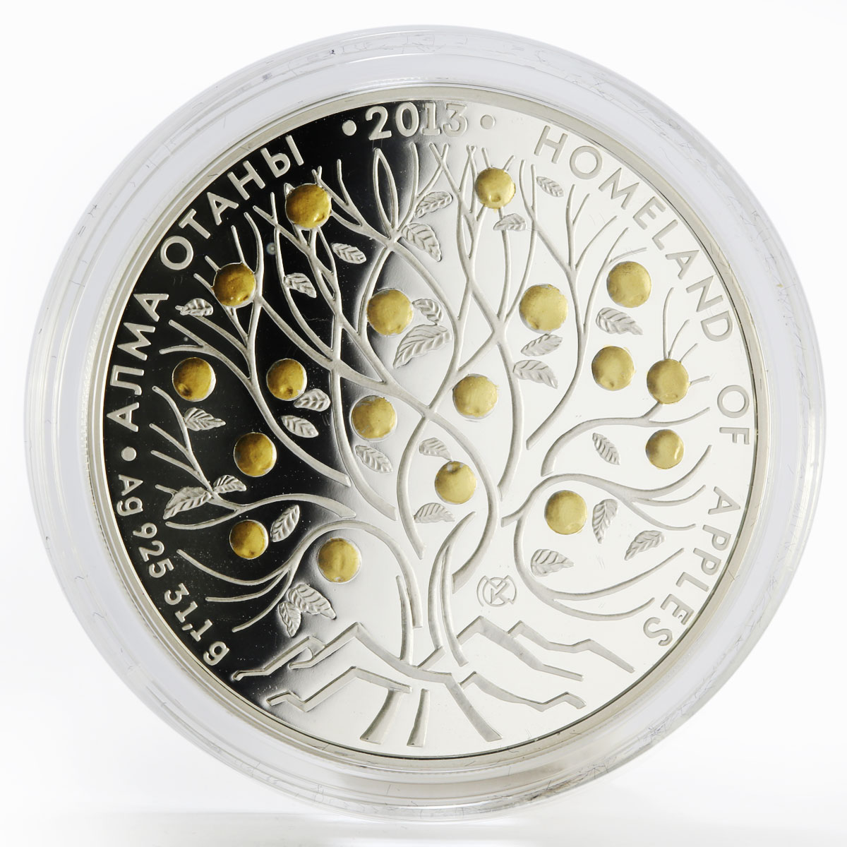 Kazakhstan 500 tenge Homeland of Apples gilded proof silver coin 2013