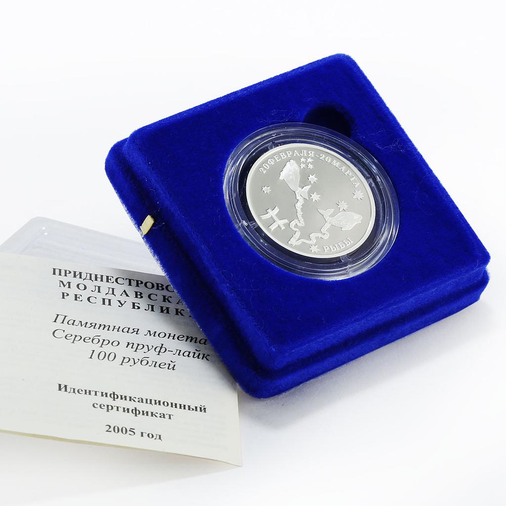 Transnistria 100 rubles Zodiac Signs series Pisces silver coin 2005