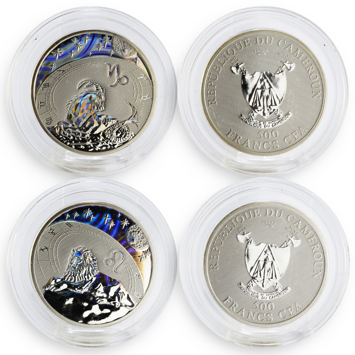 Cameroon set of 12 coins Zodiac Signs hologram silver coins 2010