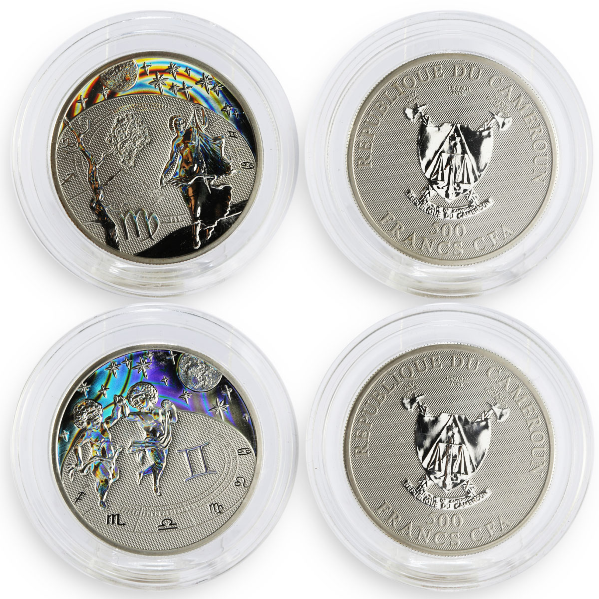 Cameroon set of 12 coins Zodiac Signs hologram silver coins 2010