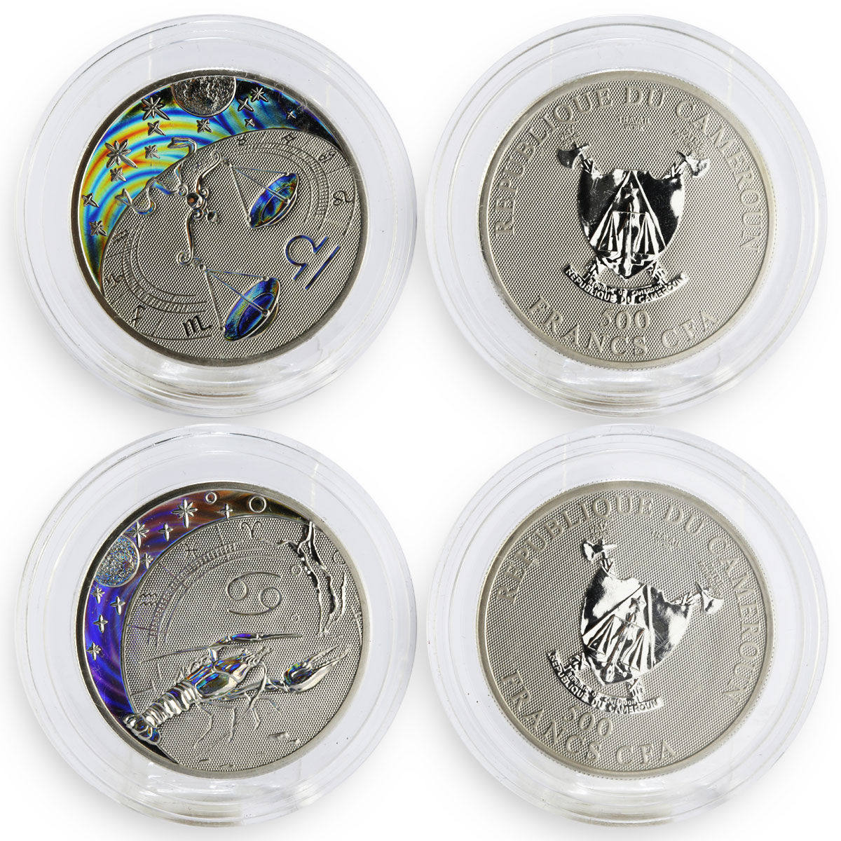 Cameroon set of 12 coins Zodiac Signs hologram silver coins 2010