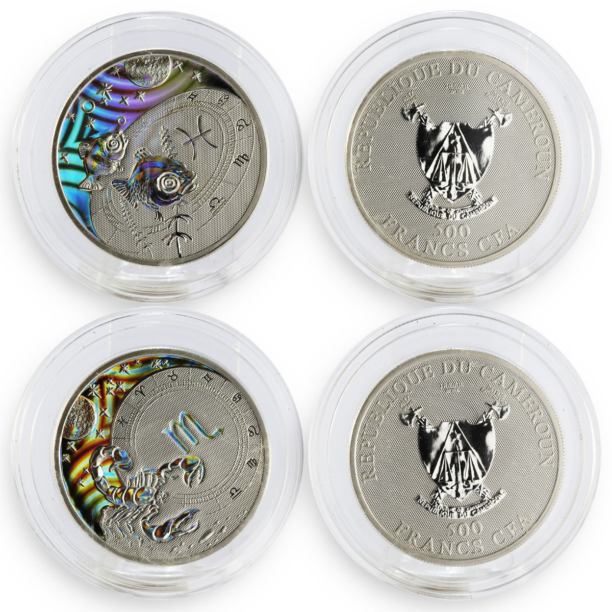 Cameroon set of 12 coins Zodiac Signs hologram silver coins 2010