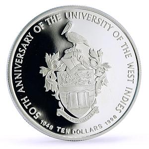 Barbados 10 dollars West Indies University Pelican Bird proof silver coin 1998