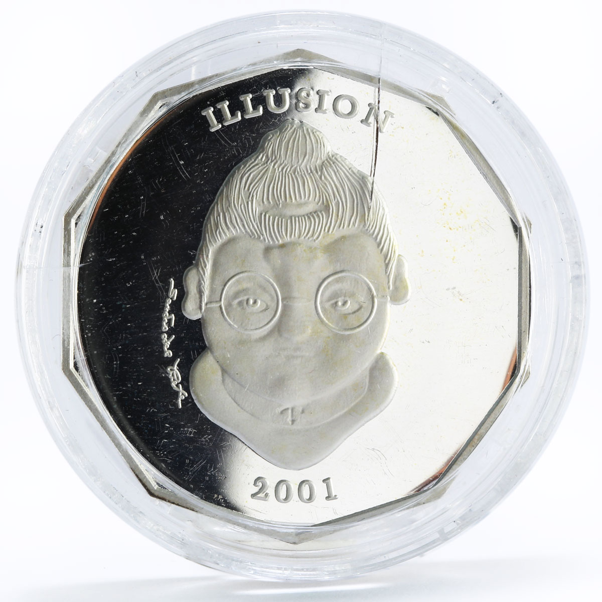 Liberia 10 dollars Female or Male Illusion silver coin 2001