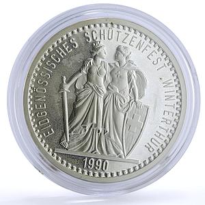 Switzerland 50 francs Winterthur Shooting Festival Armed Female silver coin 1990