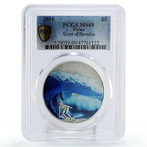 Palau 5 dollars Scent Paradise Sea Breeze Windsurfing MS69 PCGS silver coin 2010
