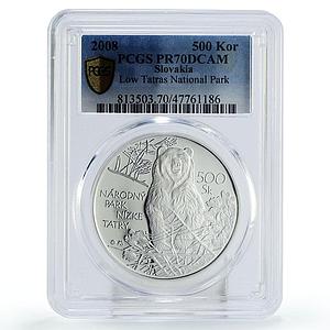 Slovakia 500 korun Low Tatras National Park Bear PR70 PCGS silver coin 2008