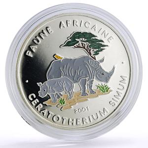 Chad 1000 francs Conservation Wildlife White Rhinoceros Fauna silver coin 2001