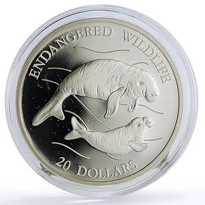 Tuvalu 20 dollars Conservation Wildlife Manatee Fauna proof silver coin 1994