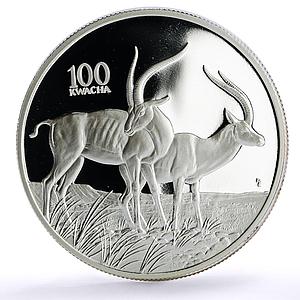 Zambia 100 kwacha Conservation Wildlife Antilope Fauna proof silver coin 1998