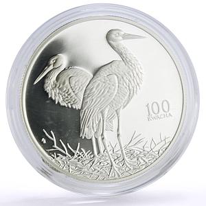 Zambia 100 kwacha Conservation Wildlife Stork Bird Fauna proof silver coin 1998