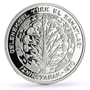 Turkey 7500000 lira Folk Crafts Iznik Dish Peacocks Art proof silver coin 2001