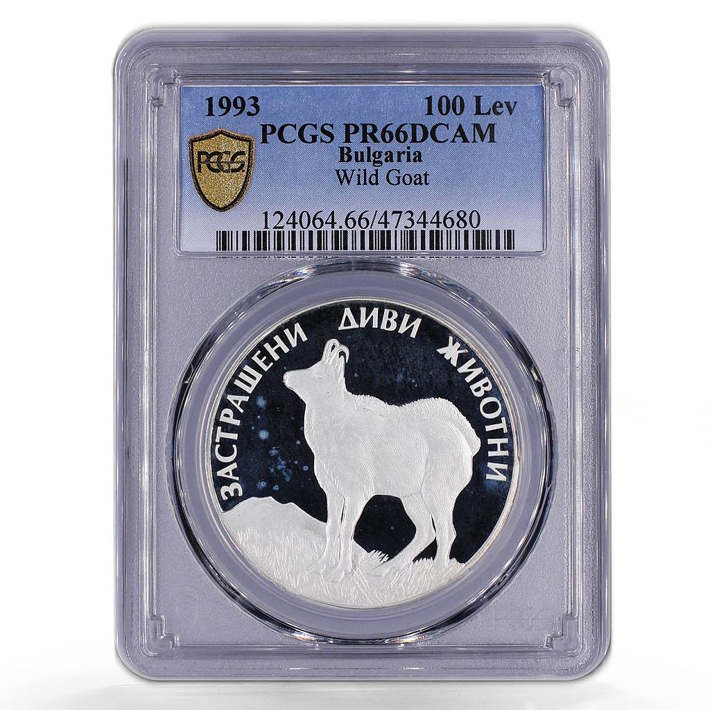 Bulgaria 100 leva Endangered Wildlife Wild Goat Fauna PR66 PCGS silver coin 1993