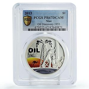 Cook Islands 1 $ Oil Discovery Oil Derrick Kangaroo PR67 PCGS silver coin 2013
