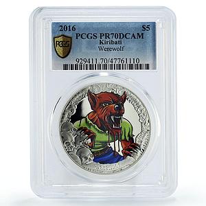 Kiribati 5 dollars Crypt Werewolf Wolfman PR70 PCGS colored silver coin 2016