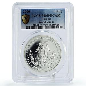Ukraine 10 hryvnias 55 Years of World War II Victory PR69 PCGS silver coin 2000