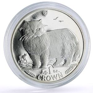 Isle of Man 1 crown Home Pets Persian Cat Animals proof silver coin 1989