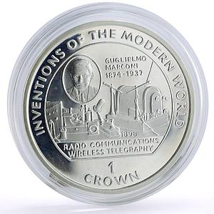 Isle of Man 1 crown Modern World Inventions Wireless Telegraphy silver coin 1995