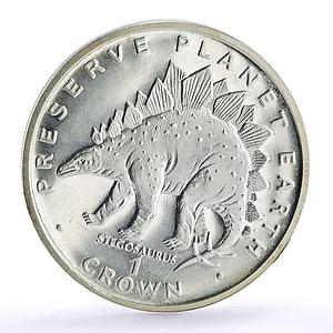 Gibraltar 1 crown Preserve Planet Earth Stegosaurus Dinosaur silver coin 1993