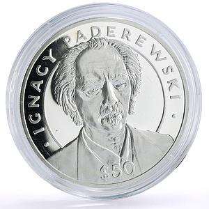 Tokelau 50 dollars Polish Prime Minister Ignacy Paderewski Politics Ag coin 1993