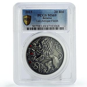 Belarus 20 rubles Zodiac Signs Leo Lion MS69 PCGS silver coin 2015
