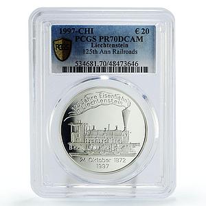 Liechtenstein 20 euro 125 Years of Railroads Train PR70 PCGS silver coin 1997