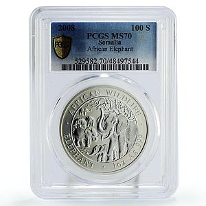 Somalia 100 shillings African Wildlife Elephant Fauna MS70 PCGS silver coin 2008