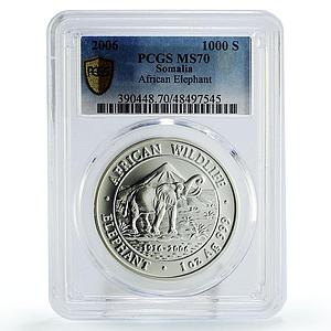 Somalia 1000 shillings African Wildlife Elephant MS70 PCGS silver coin 2006