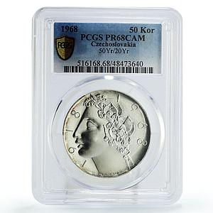 Czechoslovakia 50 korun 50th Jubilee of Independence PR68 PCGS silver coin 1968