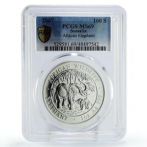 Somalia 100 shillings African Wildlife Elephant Fauna MS69 PCGS silver coin 2007