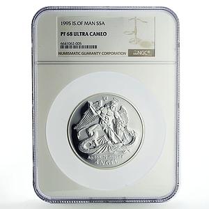 Isle of Man 5 angel Archangel Michael KM-1326 PF68 NGC silver coin 1995