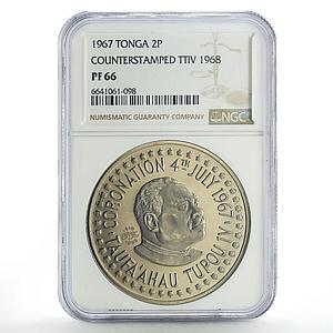 Tonga 2 paanga Coronation King Tupou IV Politics KM-19 PF66 NGC CuNi coin 1967