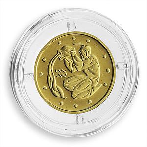 Ukraine 2 hryvnas Signs of the Zodiac Aquarius gold coin 2007
