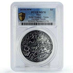 Niue 1 dollar Solar System Asteroid Vesta Space MS70 PCGS silver coin 2018