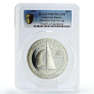 Samoa 25 $ America's Cup Yachting Sailboat Ship KM-3 PR67 PCGS silver coin 1988