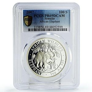 Somalia 100 shillings African Wildlife Elephant Fauna PR69 PCGS silver coin 2007