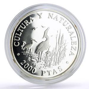 Spain 2000 pesetas Conservation Wildlife Heron Bird Fauna proof silver coin 1994