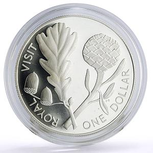 New Zealand 1 dollar Queen Elizabeth Royal Visit Oak Tree proof silver coin 1981