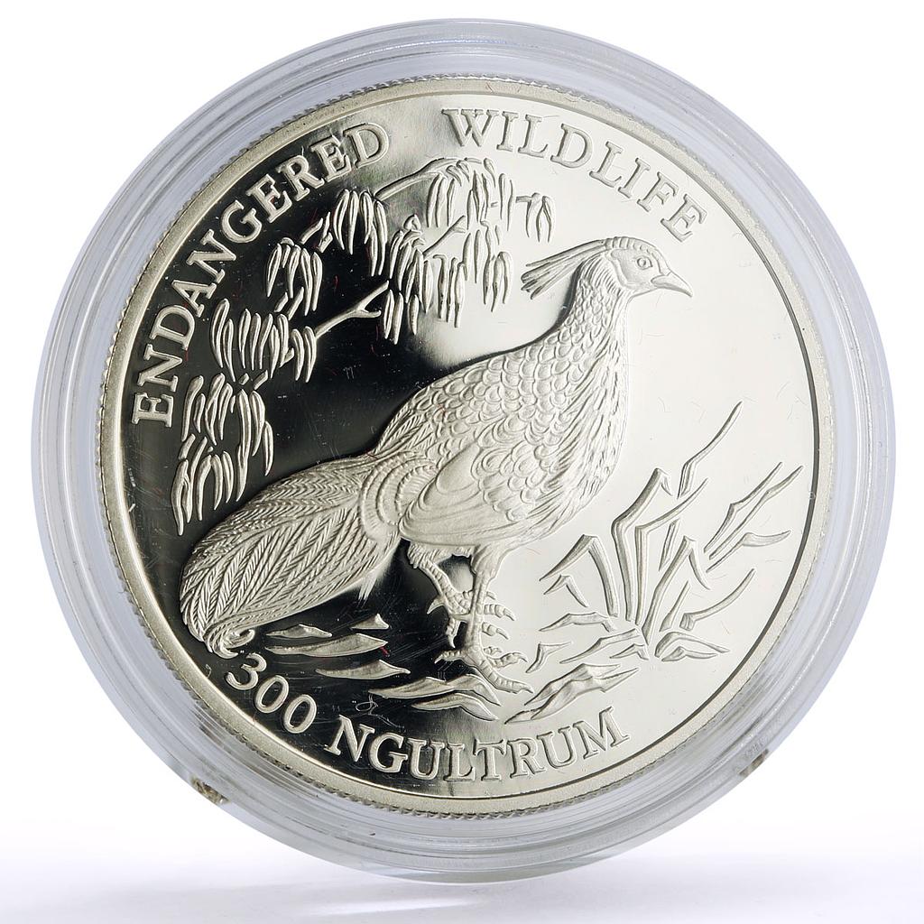 Bhutan 300 ngultrum Conservation Wildlife Pheasant Bird Fauna silver coin 1994