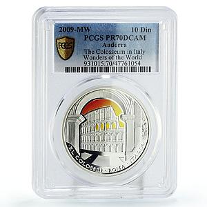 Andorra 10 diners World of Wonders Italy Colosseum PR70 PCGS silver coin 2009