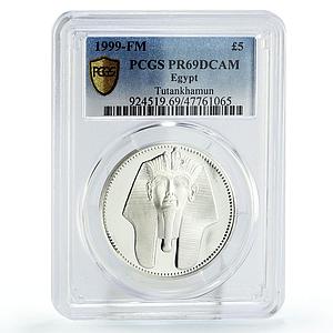 Egypt 5 pounds Treasures Pharaoh Tutankhamun Mask PR69 PCGS silver coin 1999
