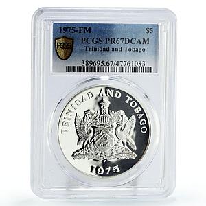 Trinidad and Tobago 5 dollars 10th Independence KM-8 PR67 PCGS silver coin 1975