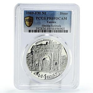 Tunisia 1 dinar Sbeitla Sufetula Ruins Architecture PR69 PCGS silver coin 1969