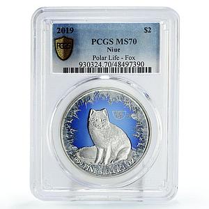 Niue 2 dollars Conservation Wildlife Fox Polar Fauna MS70 PCGS silver coin 2019