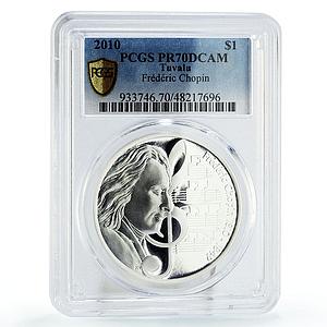 Tuvalu 1 $ Composer Frederic Chopin Jubilee Music PR70 PCGS silver coin 2010
